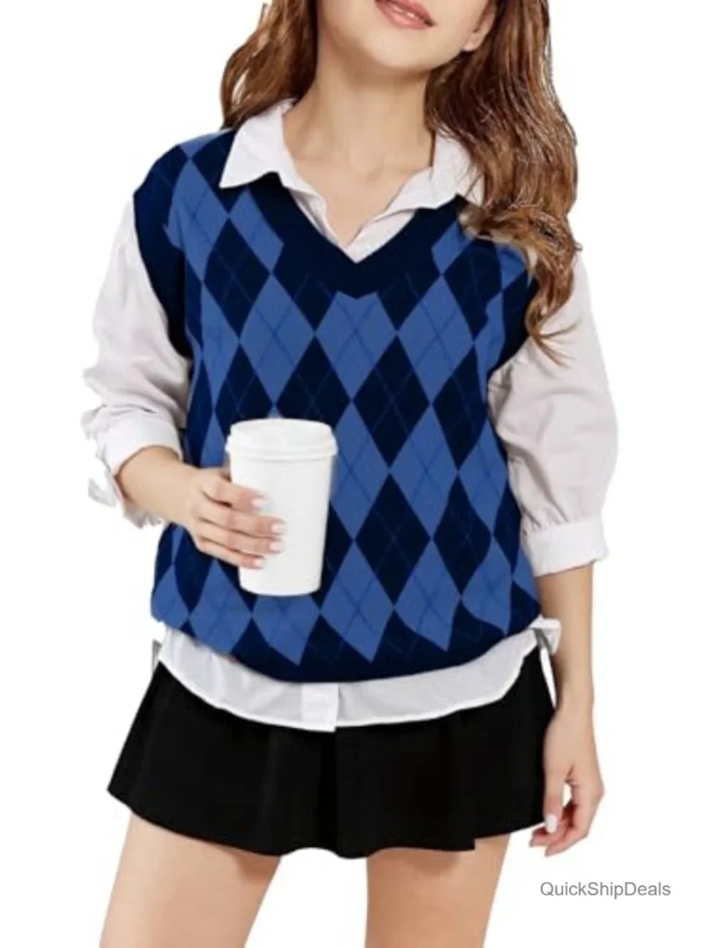 Girls Boys V Neck Argyle Knit Sweater Vest School Uniform Sleeveless Pullover